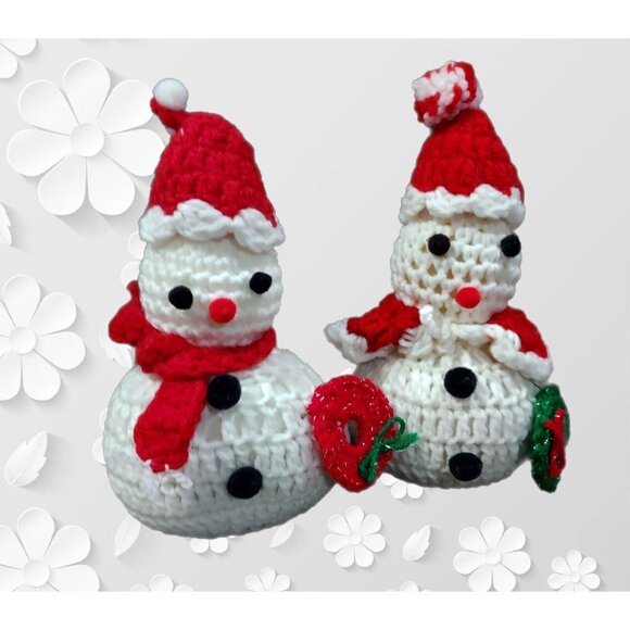Hand Crafted Other - Christmas Handmade Crochet Snowman Snowlady Decoration Red White Vintage